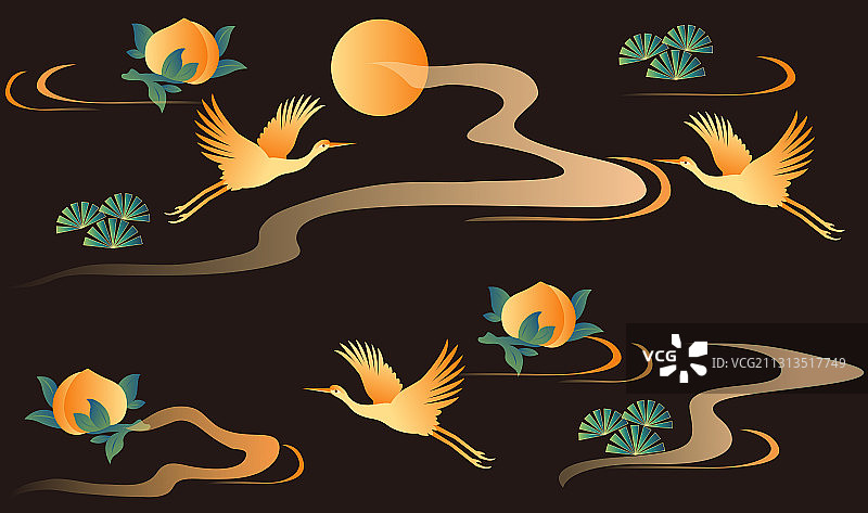 中国风仙鹤无缝背景底纹图案图片素材