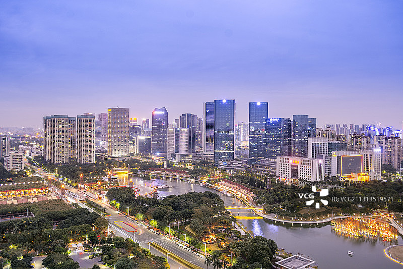 广东金融高新区佛山千灯湖夜色图片素材