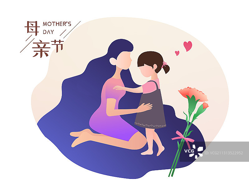 母女相拥的母亲节矢量素材情景海报01图片素材