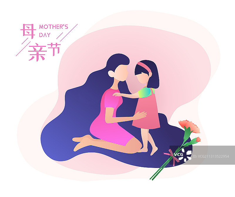 母女相拥的母亲节矢量素材情景海报03图片素材