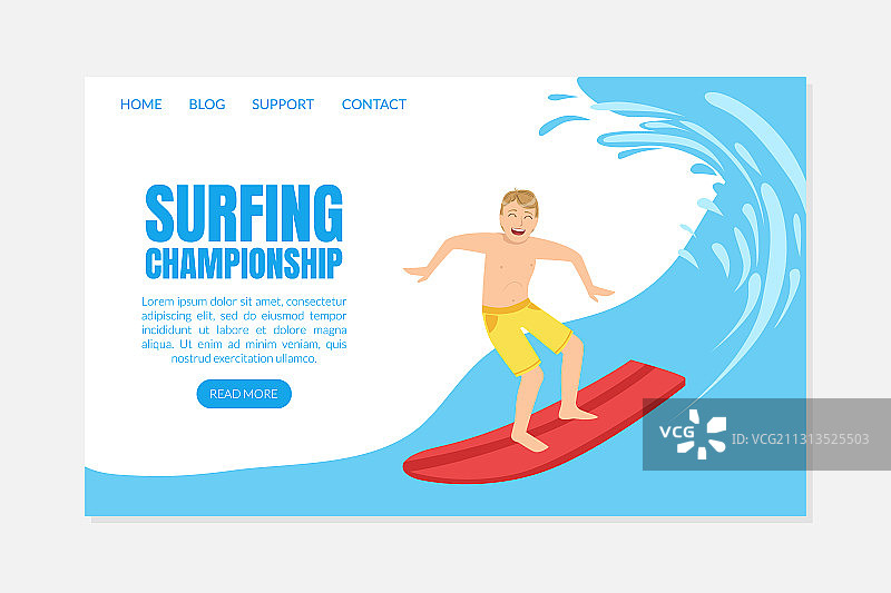 冲浪锦标赛着陆页模板图片素材