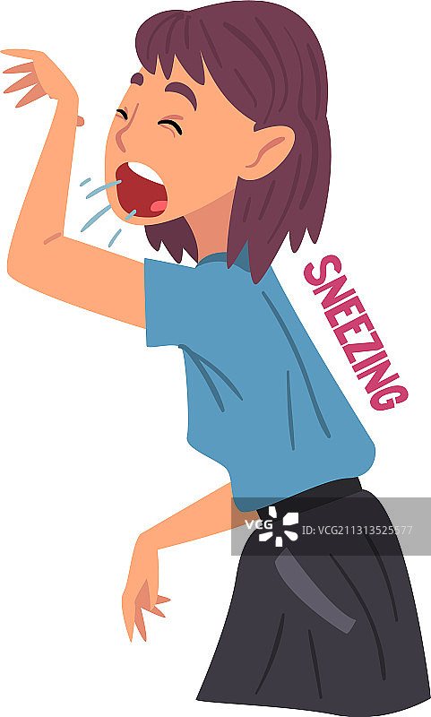 感冒症状：打喷嚏的女孩图片素材