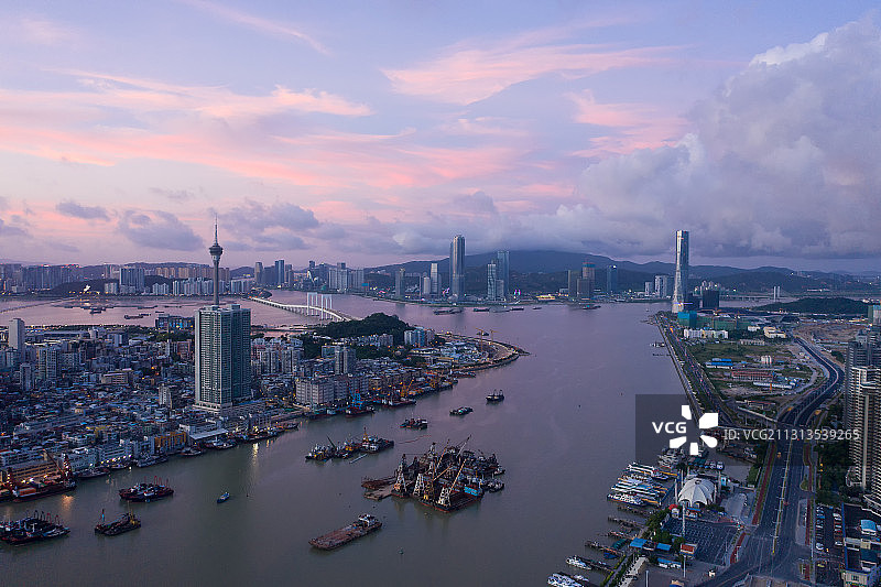 澳门的清晨唯美城市风光航拍图片素材
