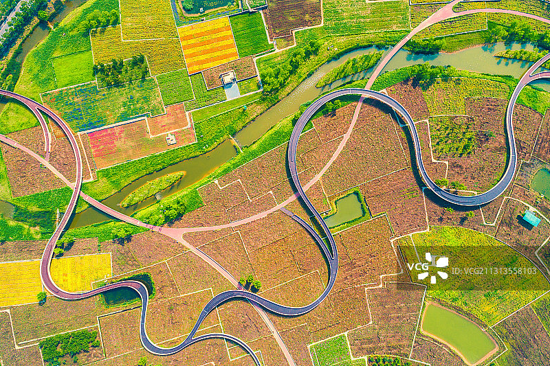 航拍宿迁三台山森林公园衲田花海图片素材