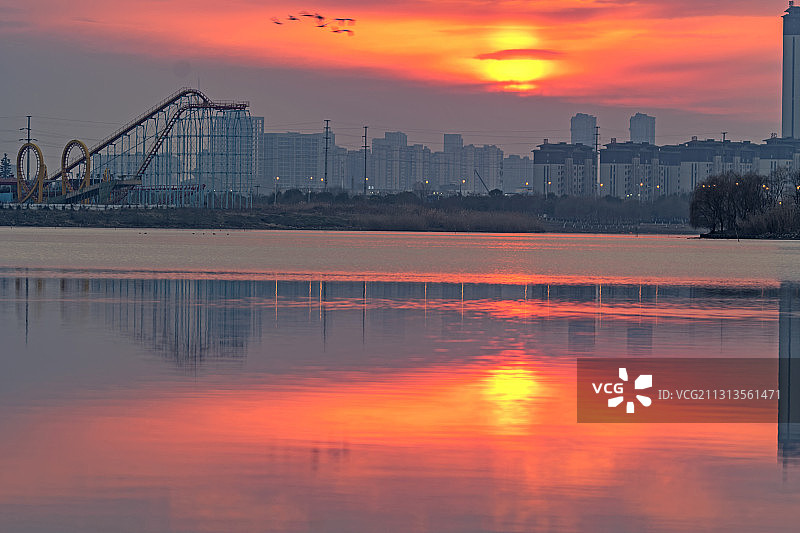 冬日西湖晚霞图片素材