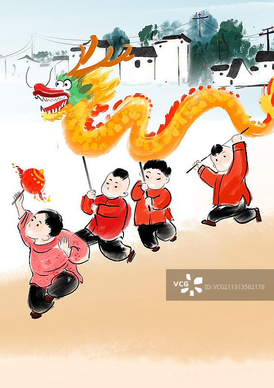 牛年春节年俗传统节日风俗插画图片素材