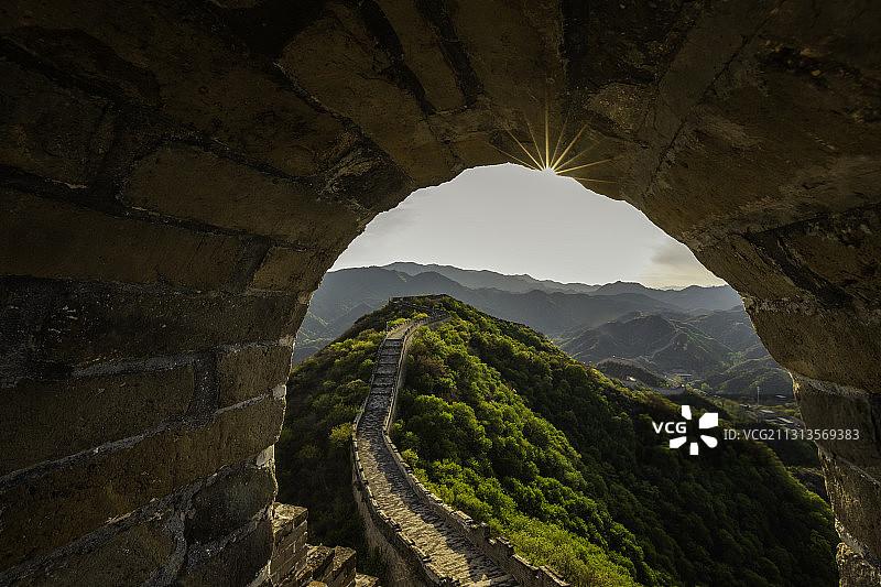 夕阳下的长城图片素材