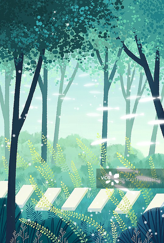 梦幻森林儿童插画图片素材