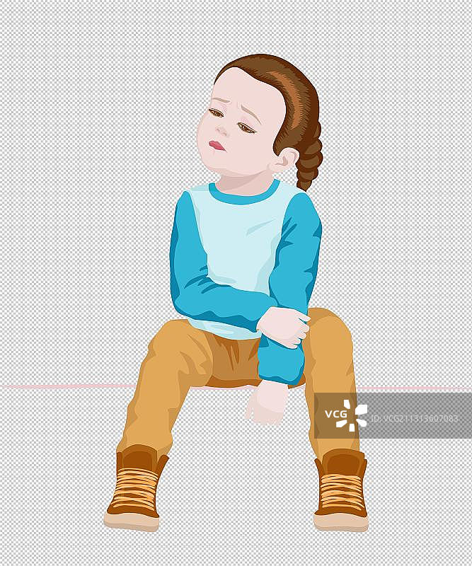 小女孩独自坐着生气烦恼图片素材