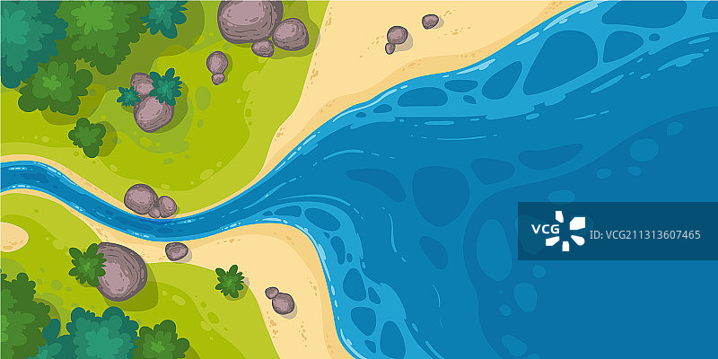 河流入海或入池塘的俯瞰美景图片素材