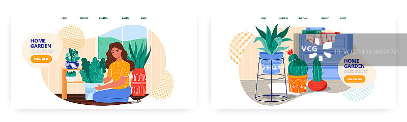 女孩在照顾盆栽植物图片素材