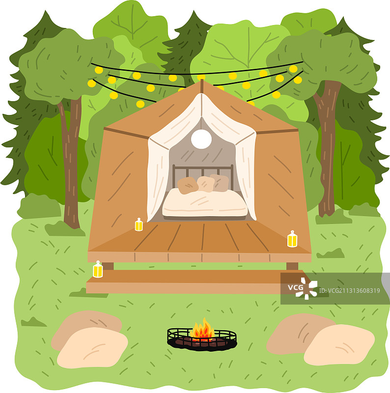 豪华露营：带卧室的木屋图片素材