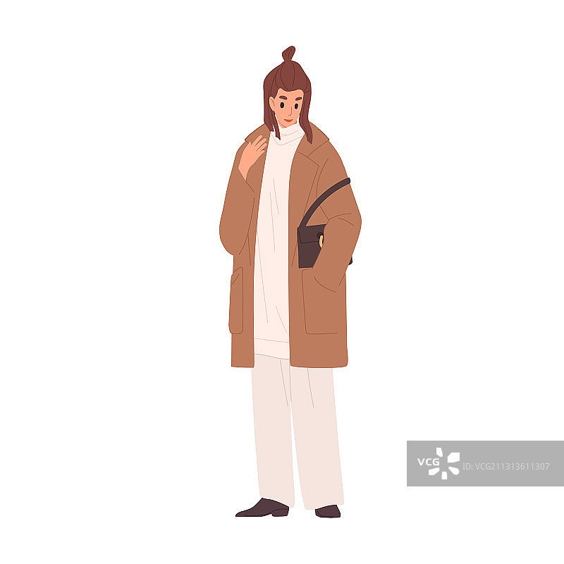 穿着外套和保暖毛衣的潮流女人扁平风格图片素材