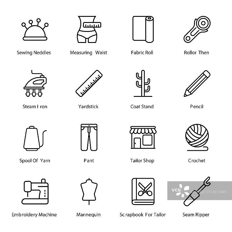 缝纫和裁缝轮廓图标图片素材