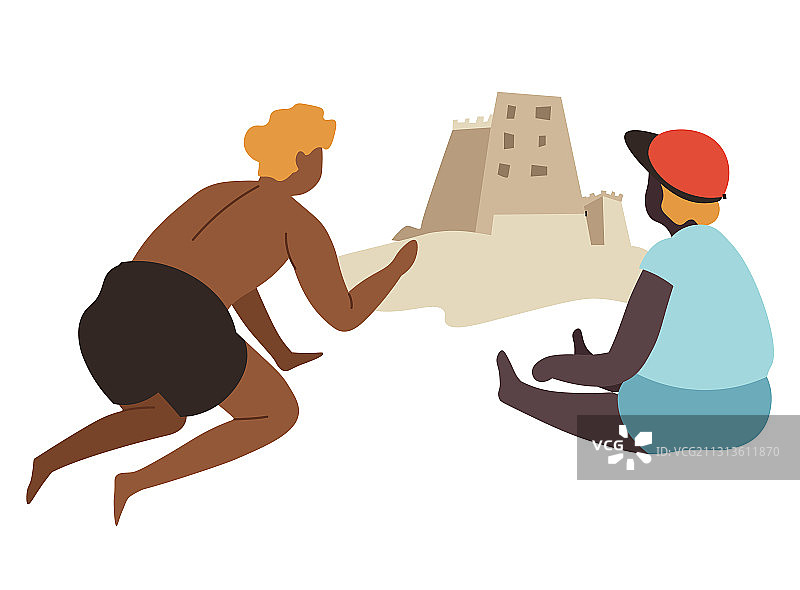 人物在海边建造沙堡图片素材