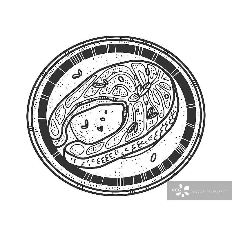 大西洋鲑鱼排素描图片素材