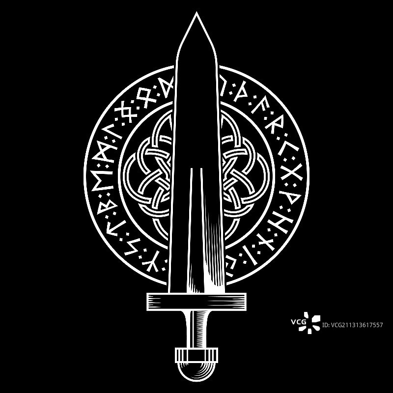 维京风格的圆形维京剑设计图片素材