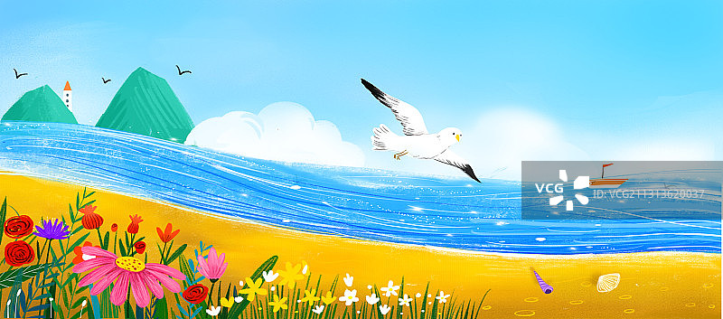 海边背景插画图片素材