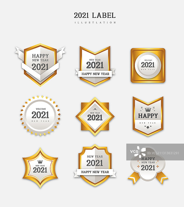 金色边框新年标签矢量图标集图片素材