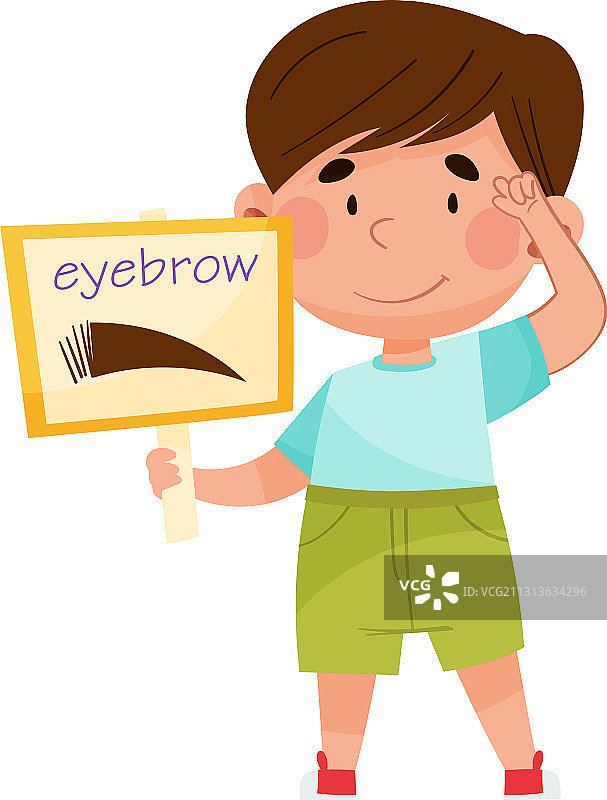 拿着眉毛图案抽认卡的可笑男孩图片素材