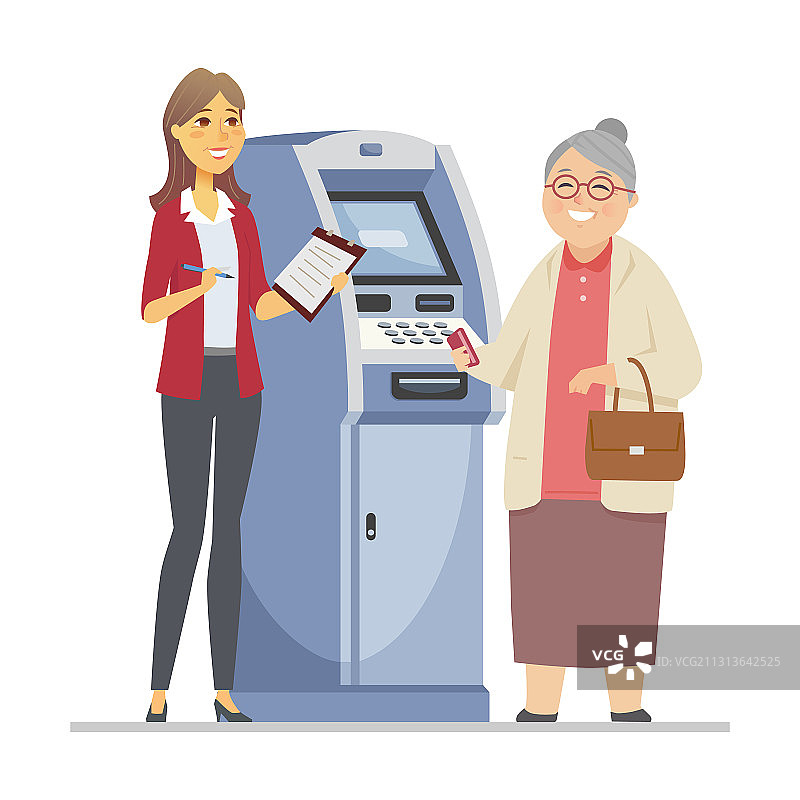 顾问帮助老年妇女扁平设计图片素材