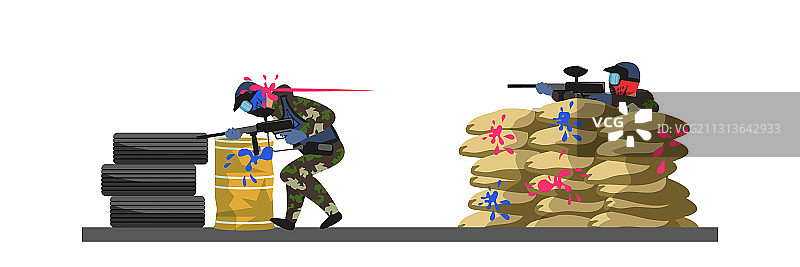彩弹射击：沙袋掩体中的敌人图片素材
