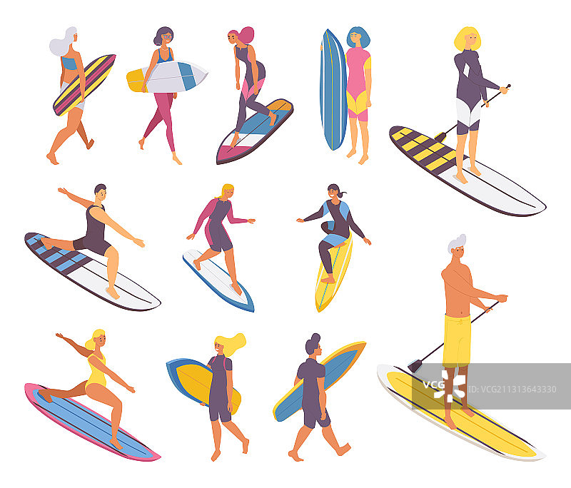 2.5D冲浪板人物：男孩和女孩图片素材