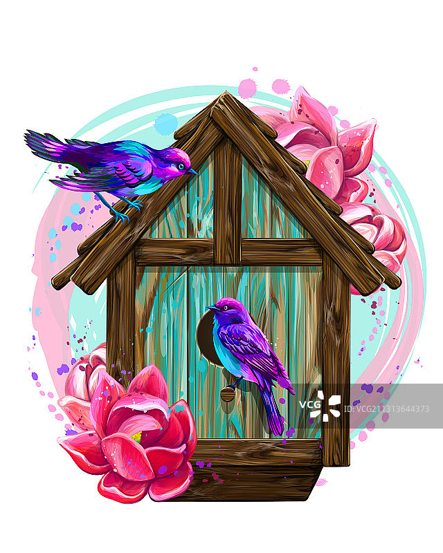 花鸟鸟窝墙贴图片素材