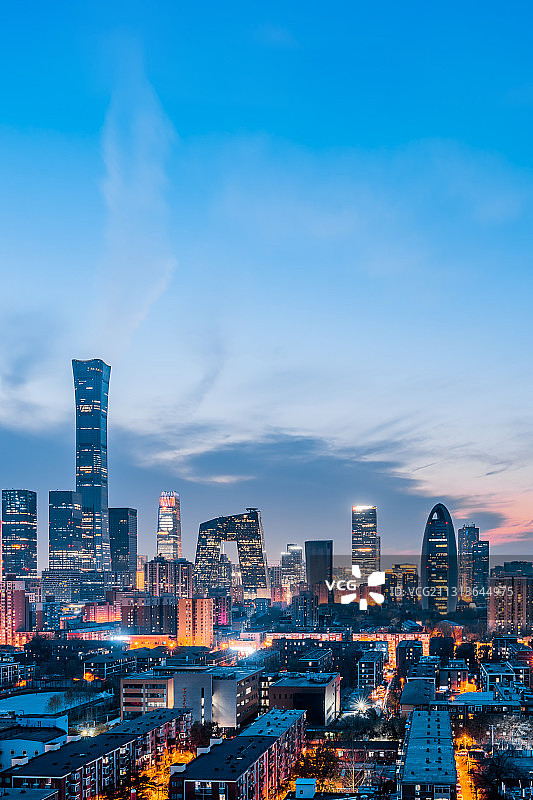 中国北京CBD建筑群高视角夜景图片素材