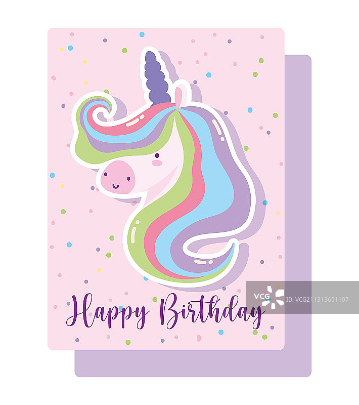 可爱的彩虹鬃毛独角兽生日快乐图片素材