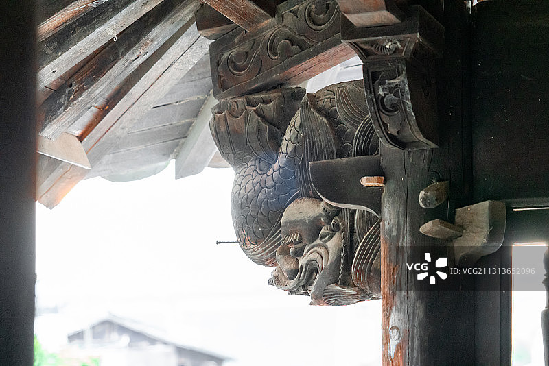 徽派建筑细节、中国风雕刻、传统建筑、婺源李坑图片素材