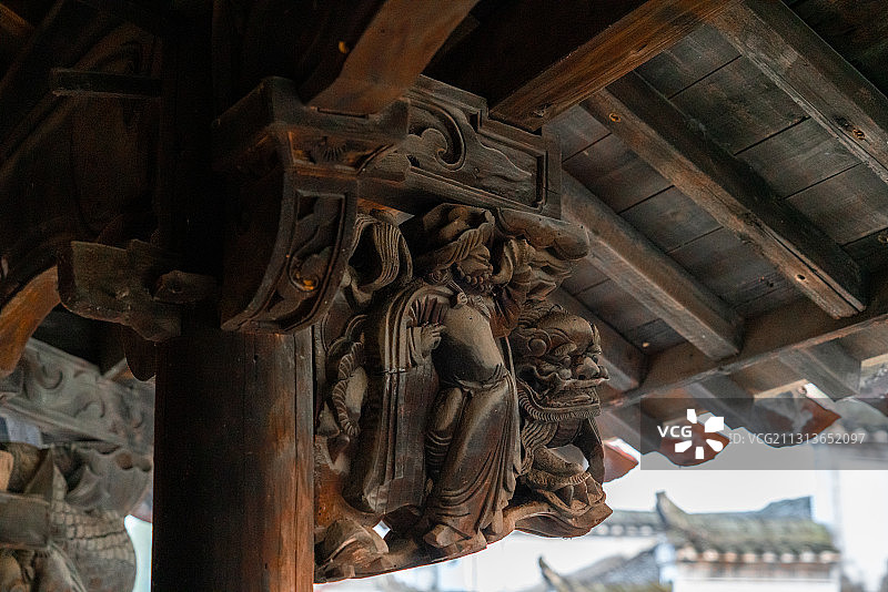 徽派建筑细节、中国风雕刻、传统建筑、婺源李坑图片素材