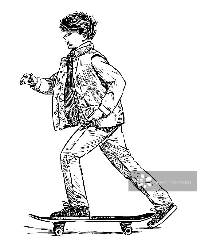 休闲学生滑板速写图片素材