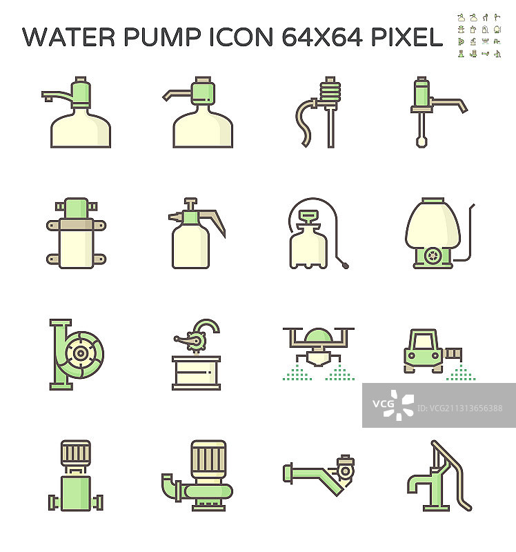 饮用水泵和流体泵图标集图片素材