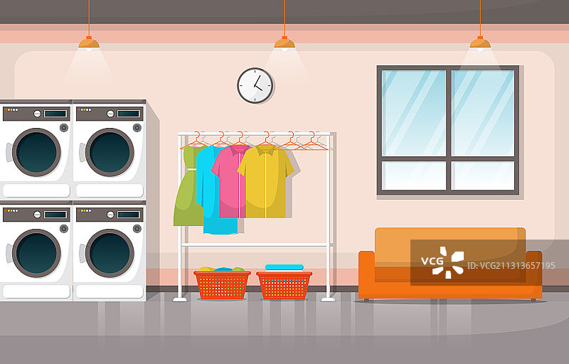 自助洗衣店洗衣机和洗衣工具图片素材