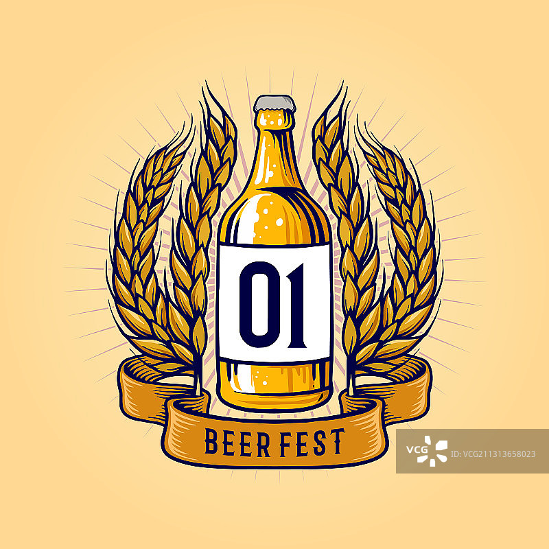 复古小麦啤酒瓶与丝带图片素材