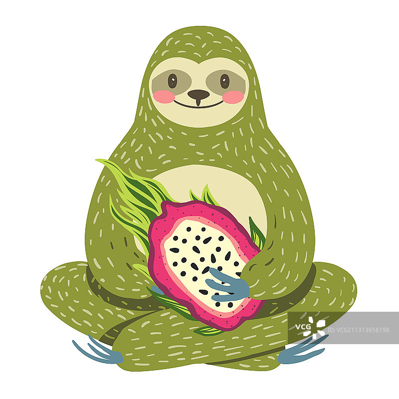 三趾树懒拿着水果的艺术作品图片素材