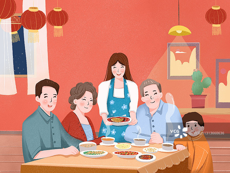 新年春节家庭团圆场景图片素材