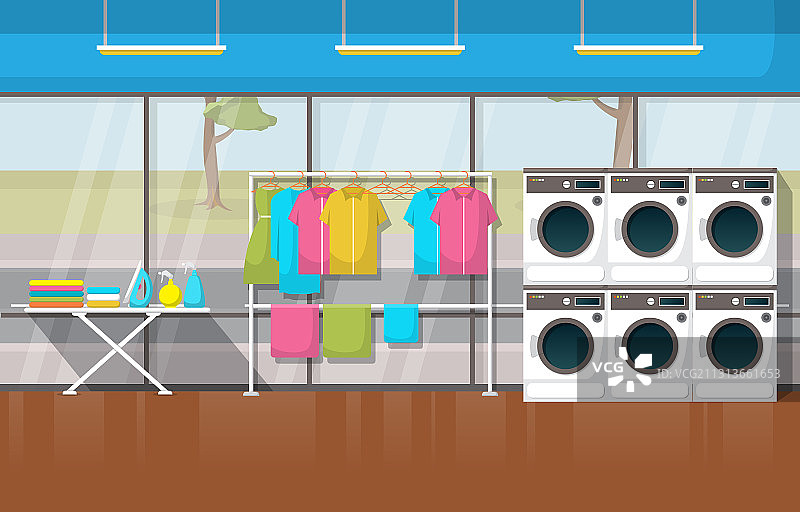 自助洗衣店洗衣机和洗衣工具图片素材