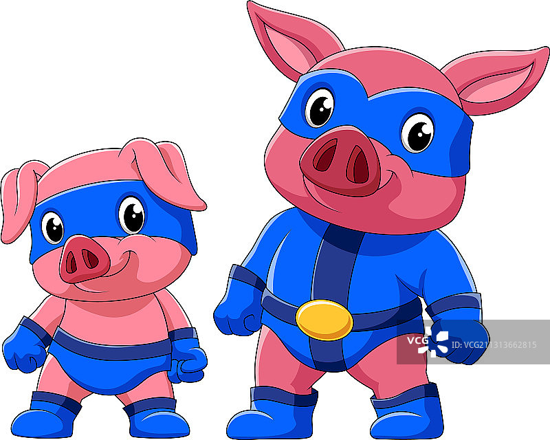 两只穿着超级英雄服装的猪图片素材