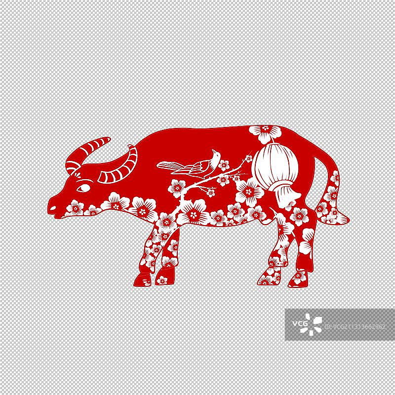 中国风牛剪纸元素图片素材
