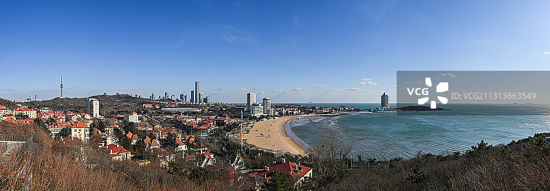 青岛冬日汇泉湾全景图图片素材