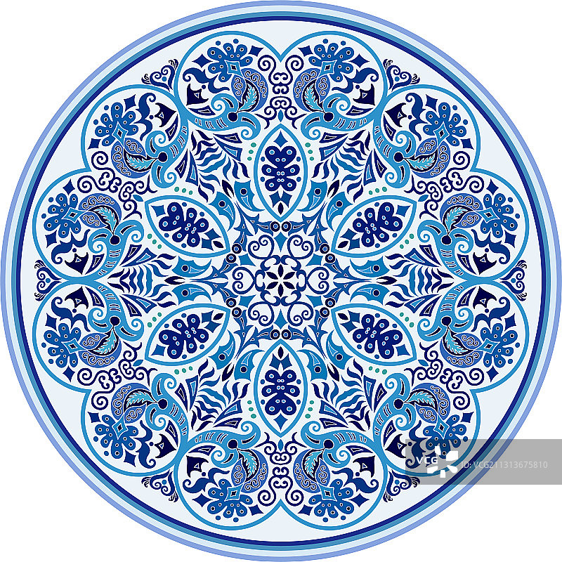 蓝色装饰花卉民族图片素材