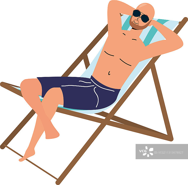 坐在沙滩椅上的泳装男人图片素材