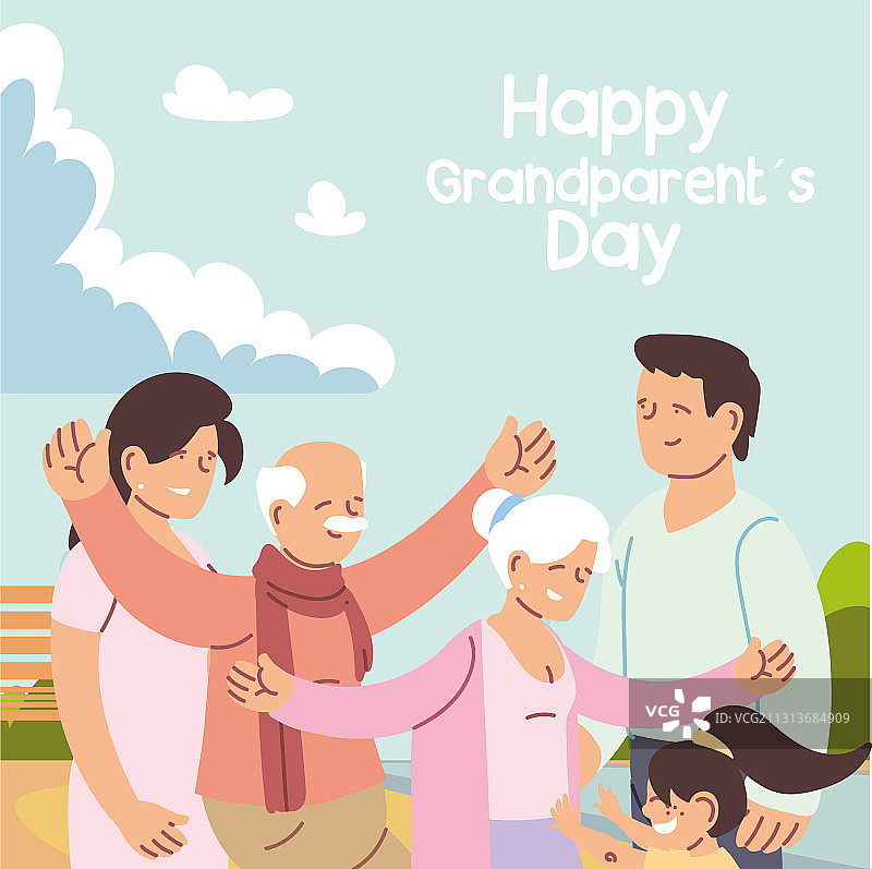 幸福家庭：父母、祖父母和孩子图片素材