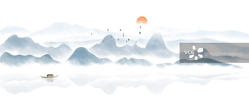 水墨山水插画图片素材