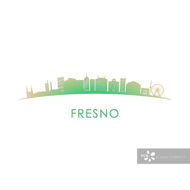 弗雷斯诺城市天际线彩色剪影设计图片素材