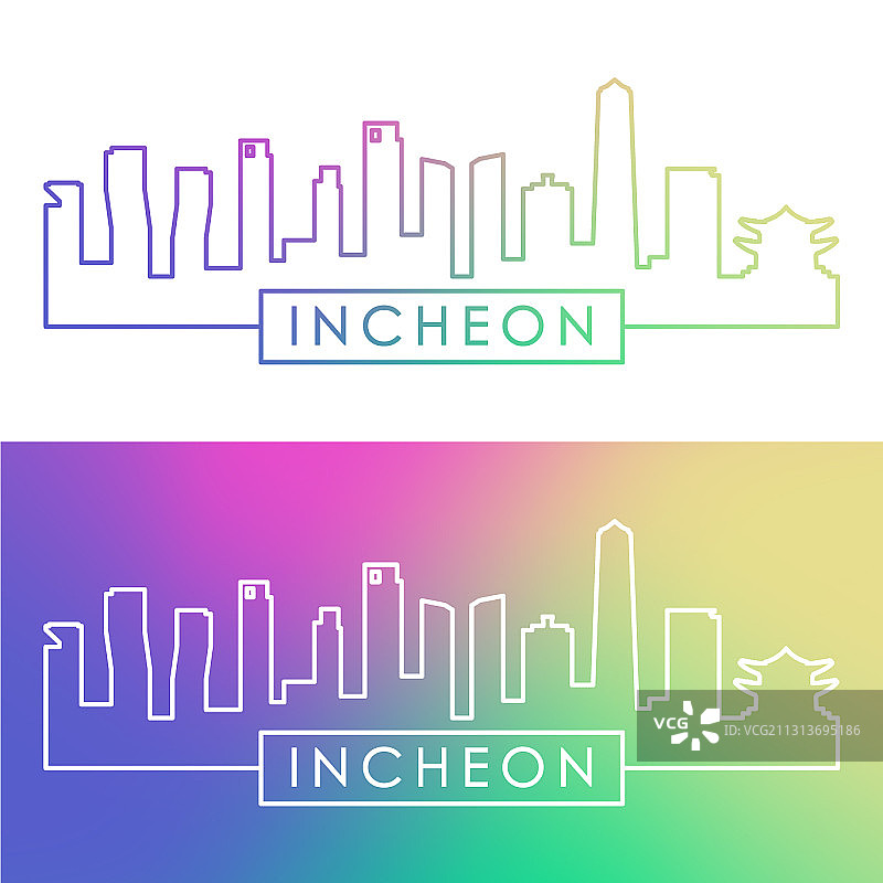仁川天际线彩色线性风格（可编辑）图片素材
