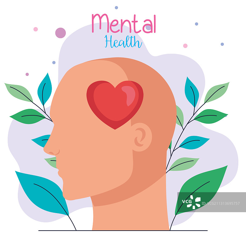 心理健康概念：带爱心的头部轮廓图片素材