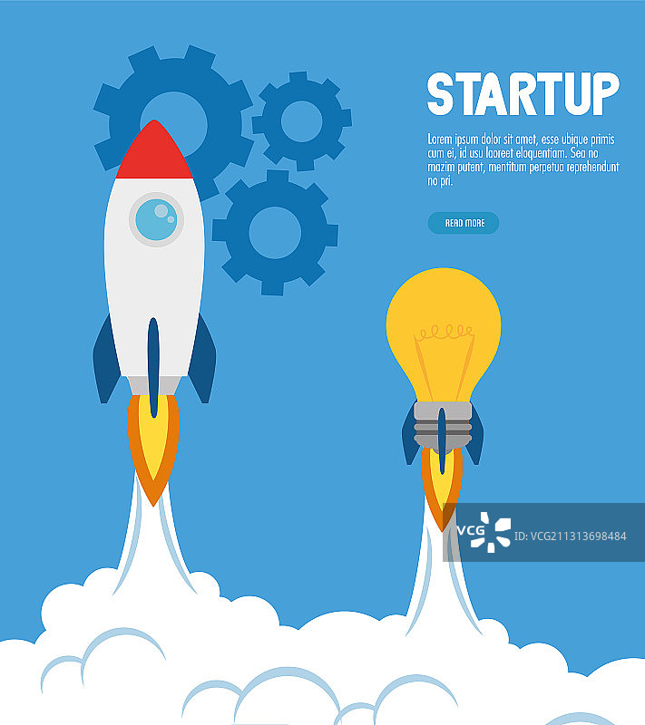 火箭启动与齿轮灯泡图片素材